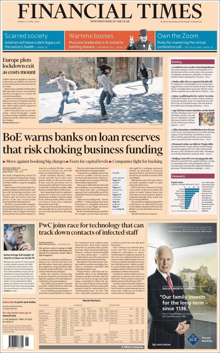 Portada de Financial Times (Reino Unido)