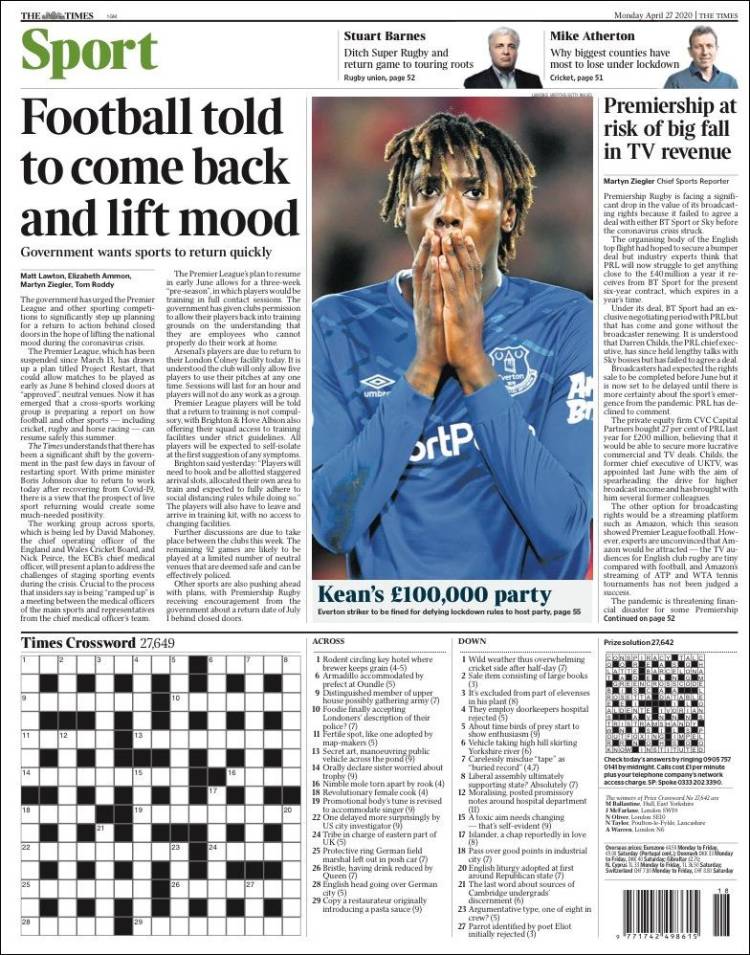 Portada de The Times Sport (Reino Unido)