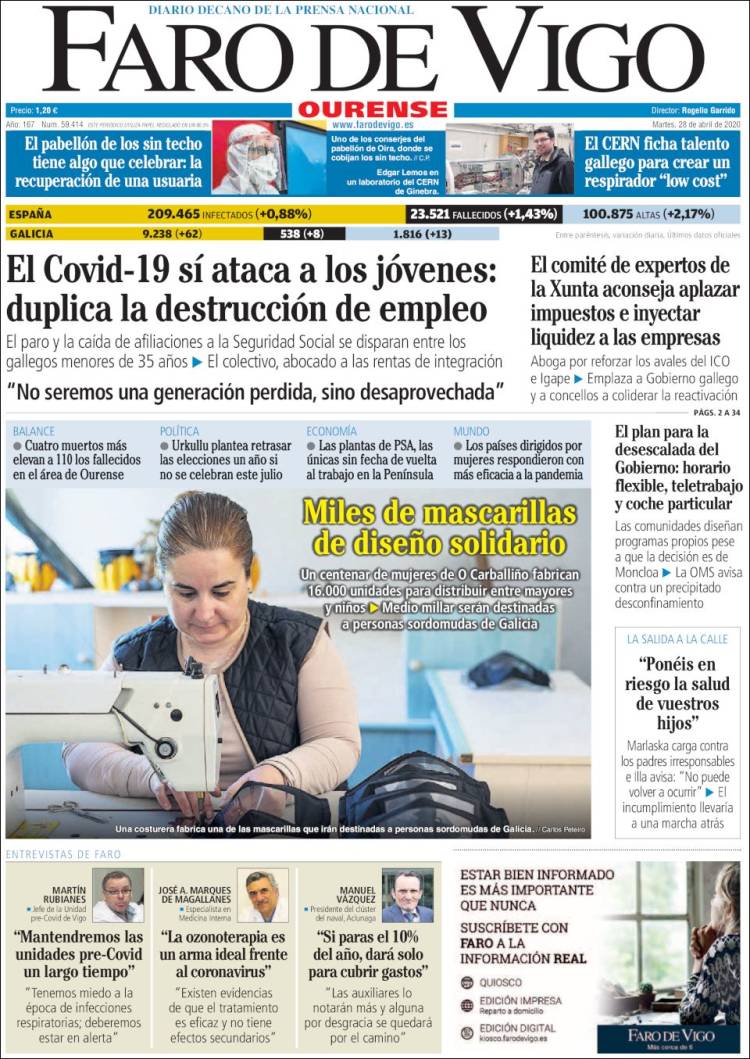 Portada de El Faro de Vigo - Ourense (España)