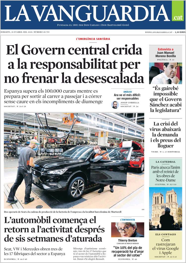 Portada de La Vanguardia (España)