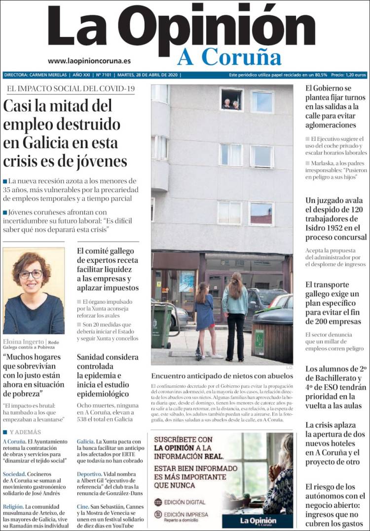 Portada de La Opinión de A Coruña (España)