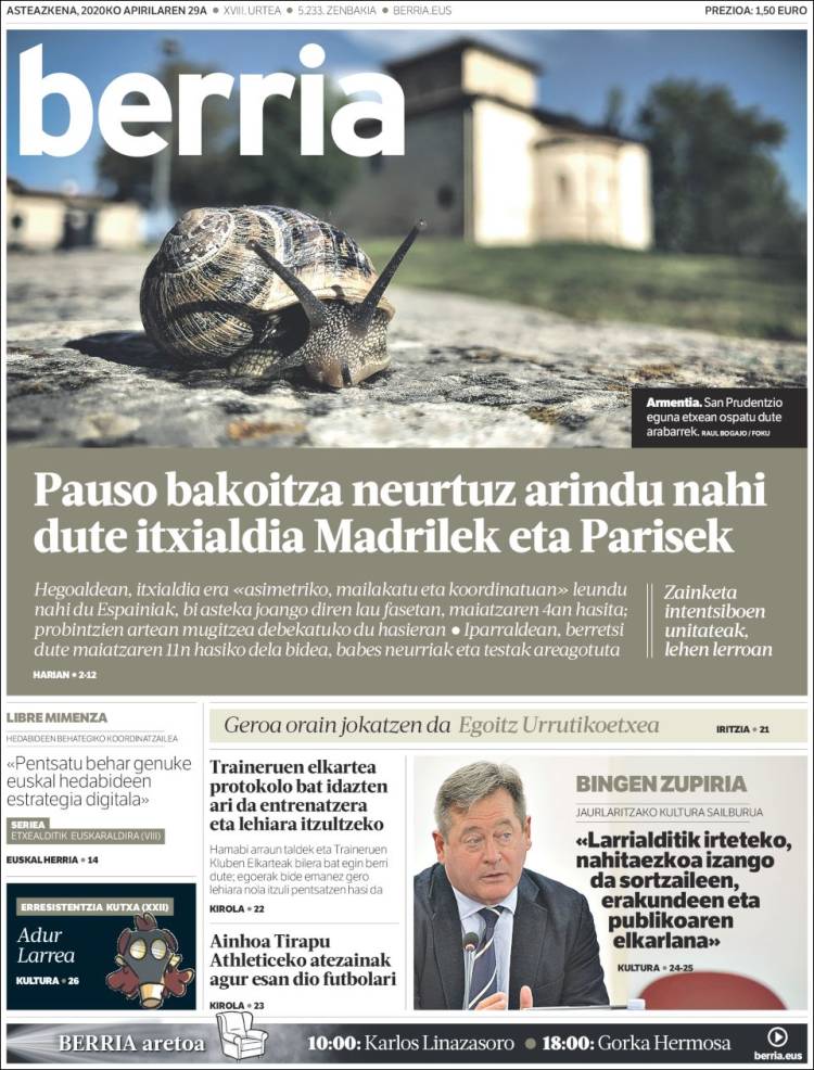 Portada de Berria (España)