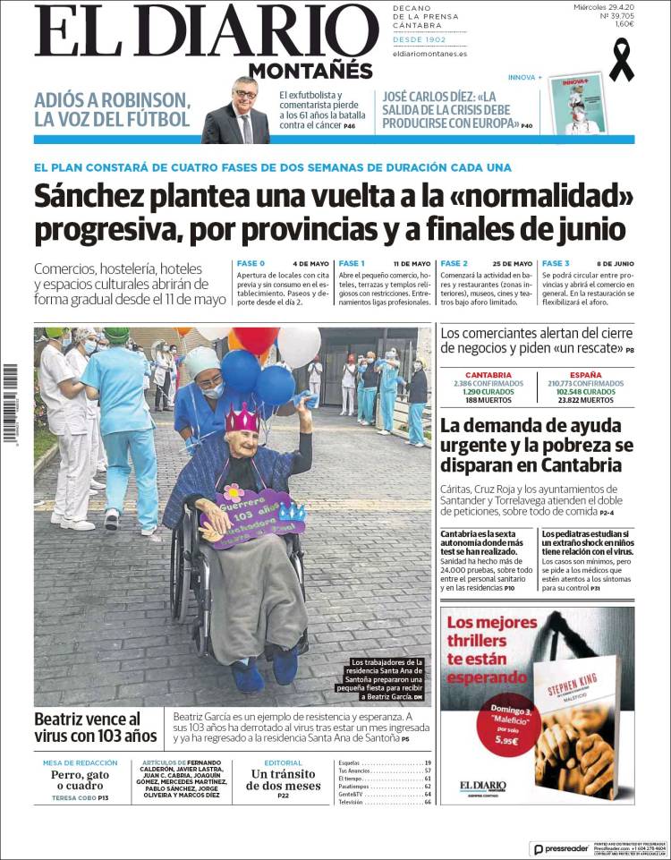 Portada de El Diario Montañés (España)