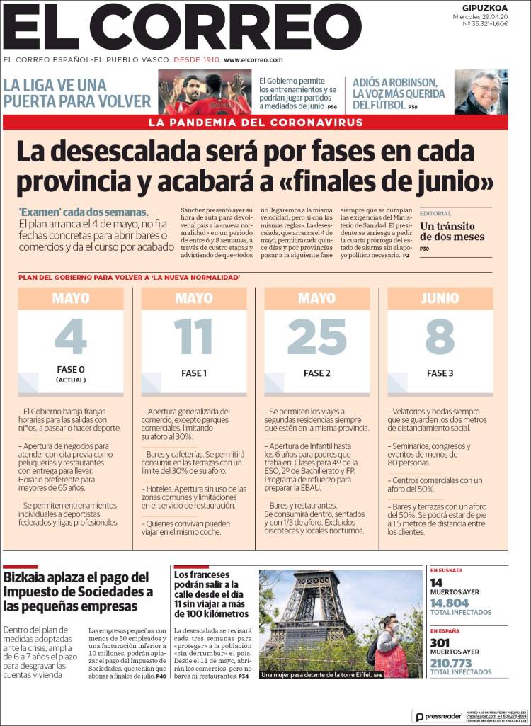 Portada de El Correo - Guipuzcoa (España)