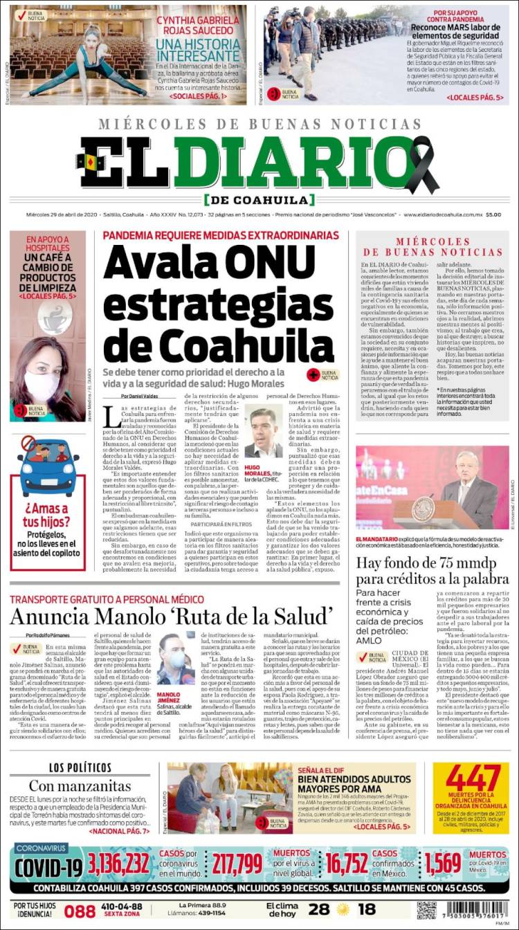 Portada de El Diario de Coahuila (Mexico)