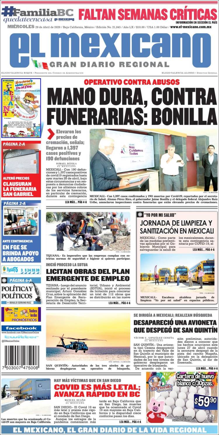 Portada de El Mexicano - El Gran Diario Regional (Mexico)