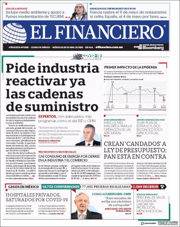 Portada de El Financiero (Mexico)