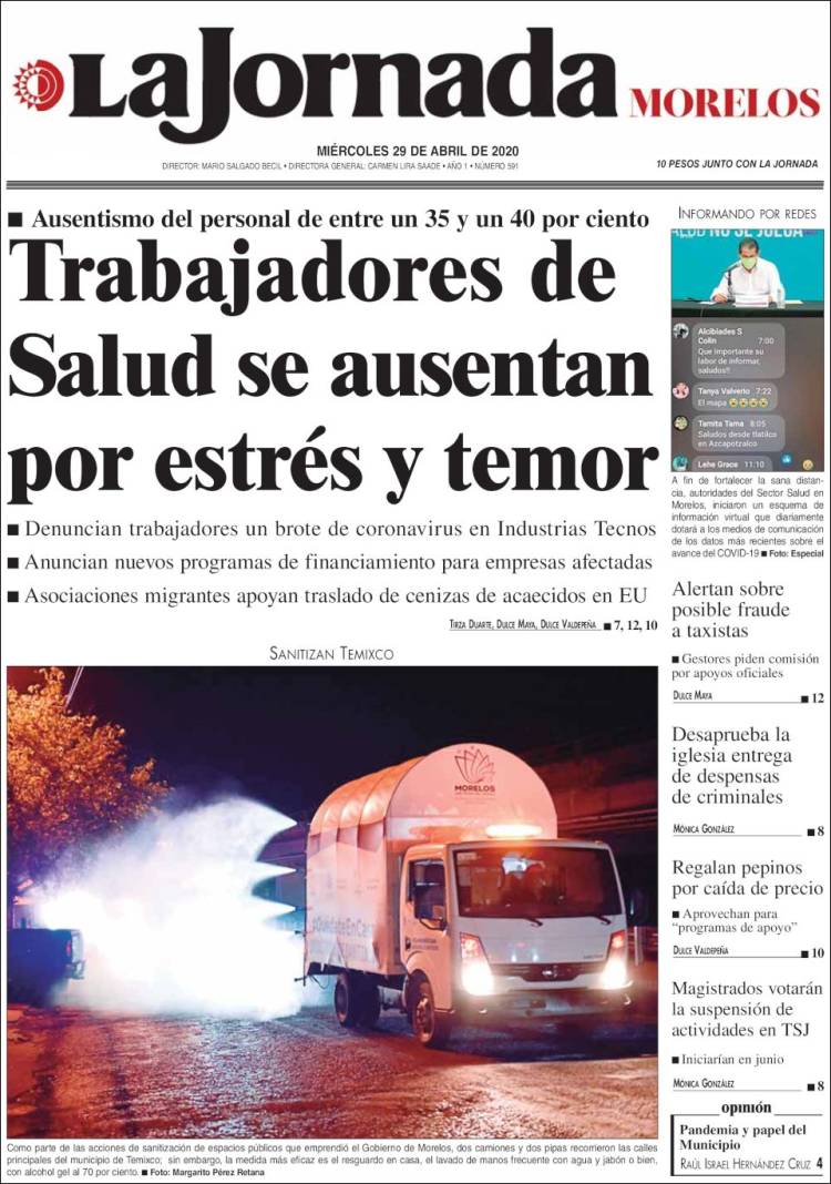 Portada de La Jornada - Morelos (Mexico)