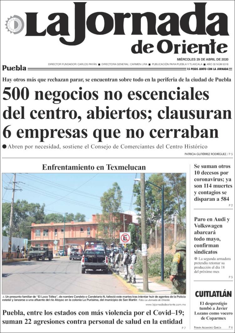 Portada de La Jornada de Oriente - Puebla (Mexico)