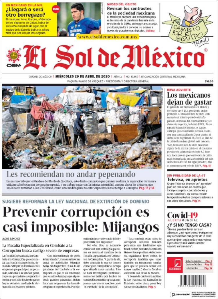 Portada de El Sol de México (Mexico)