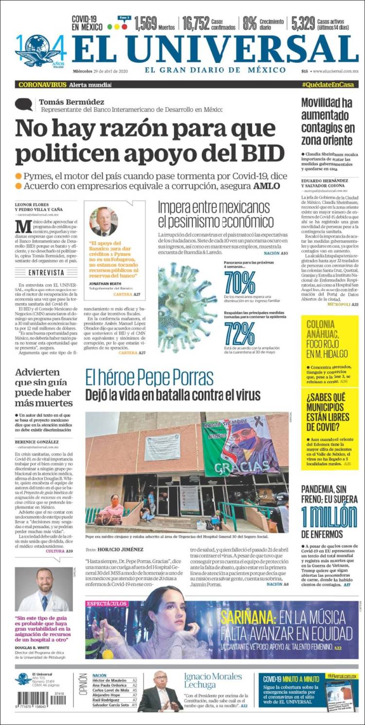 Portada de El Universal (Mexico)