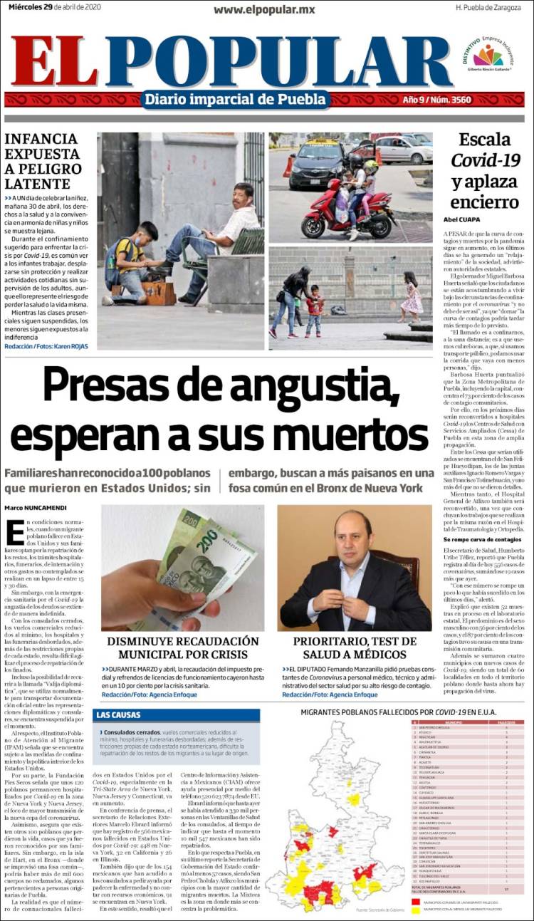 Portada de Periódico El Popular (Mexico)