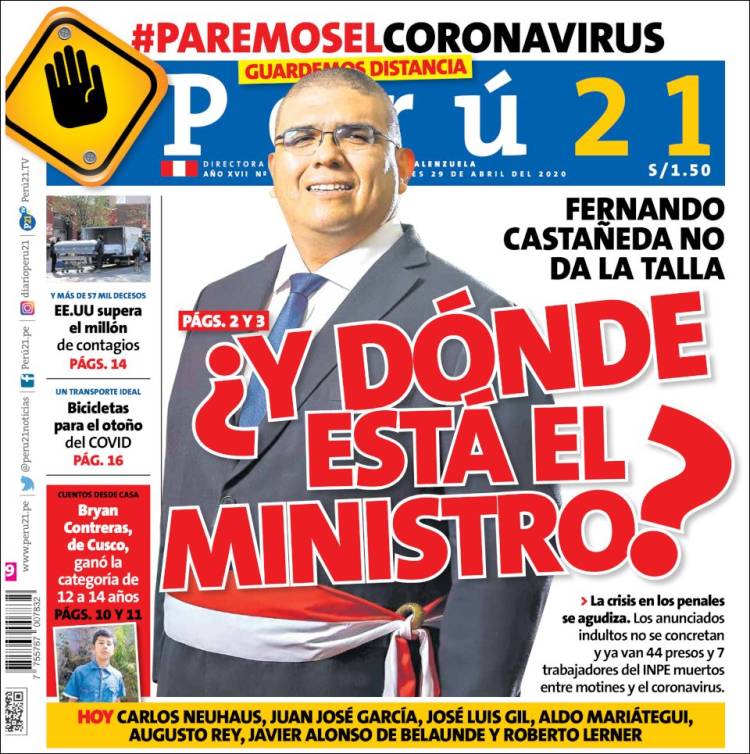 Portada de Perú 21 (Perú)