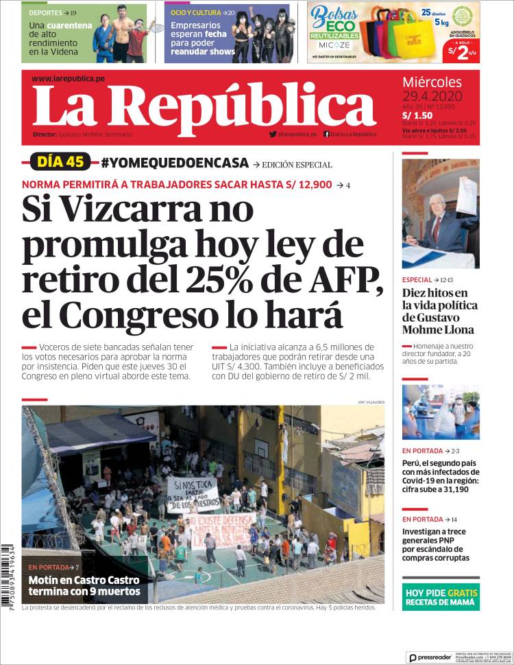 Portada de La Republica (Perú)