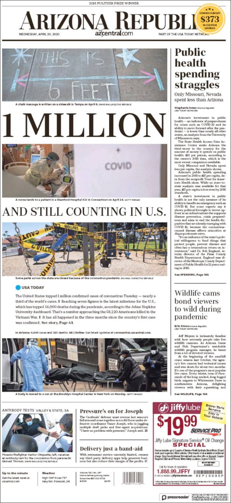 Portada de Arizona Republic News (USA)