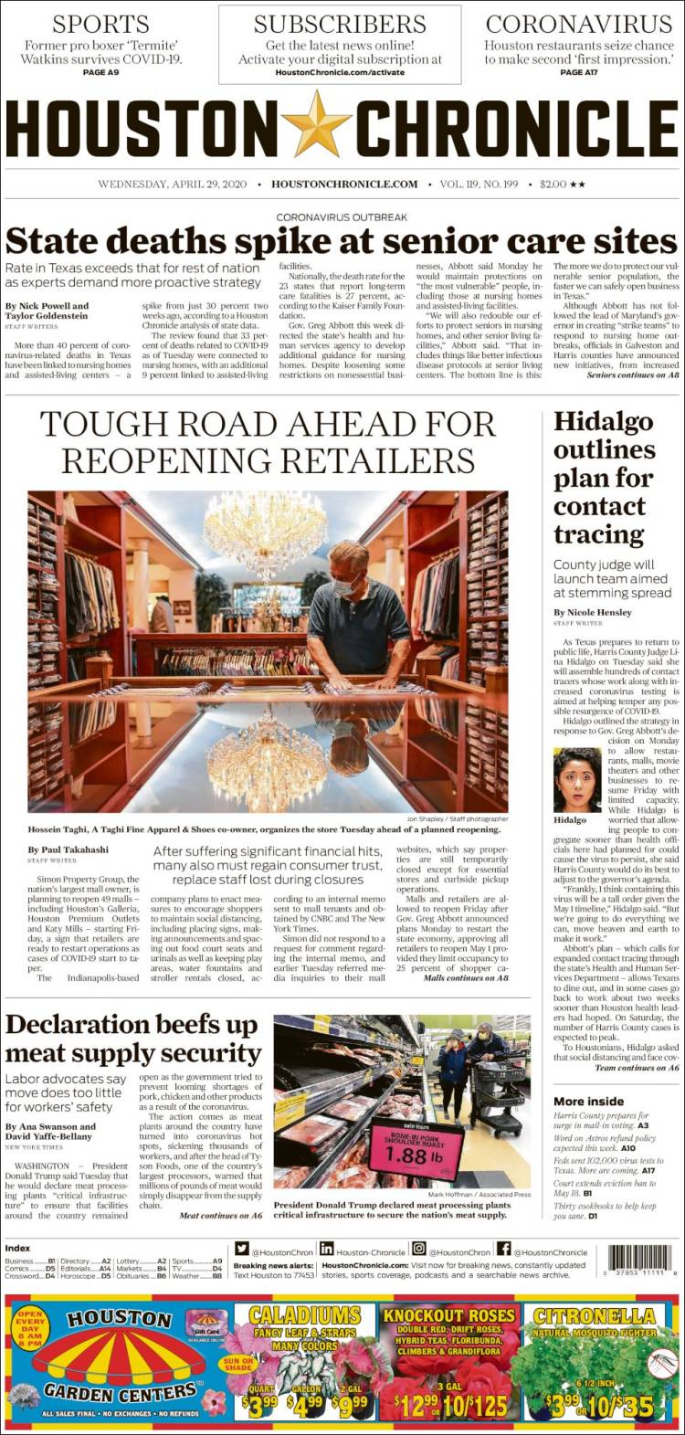 Portada de Houston Chronicle (USA)