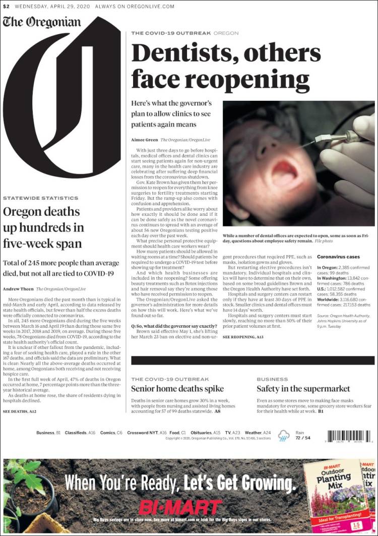 Portada de The Oregonian (USA)