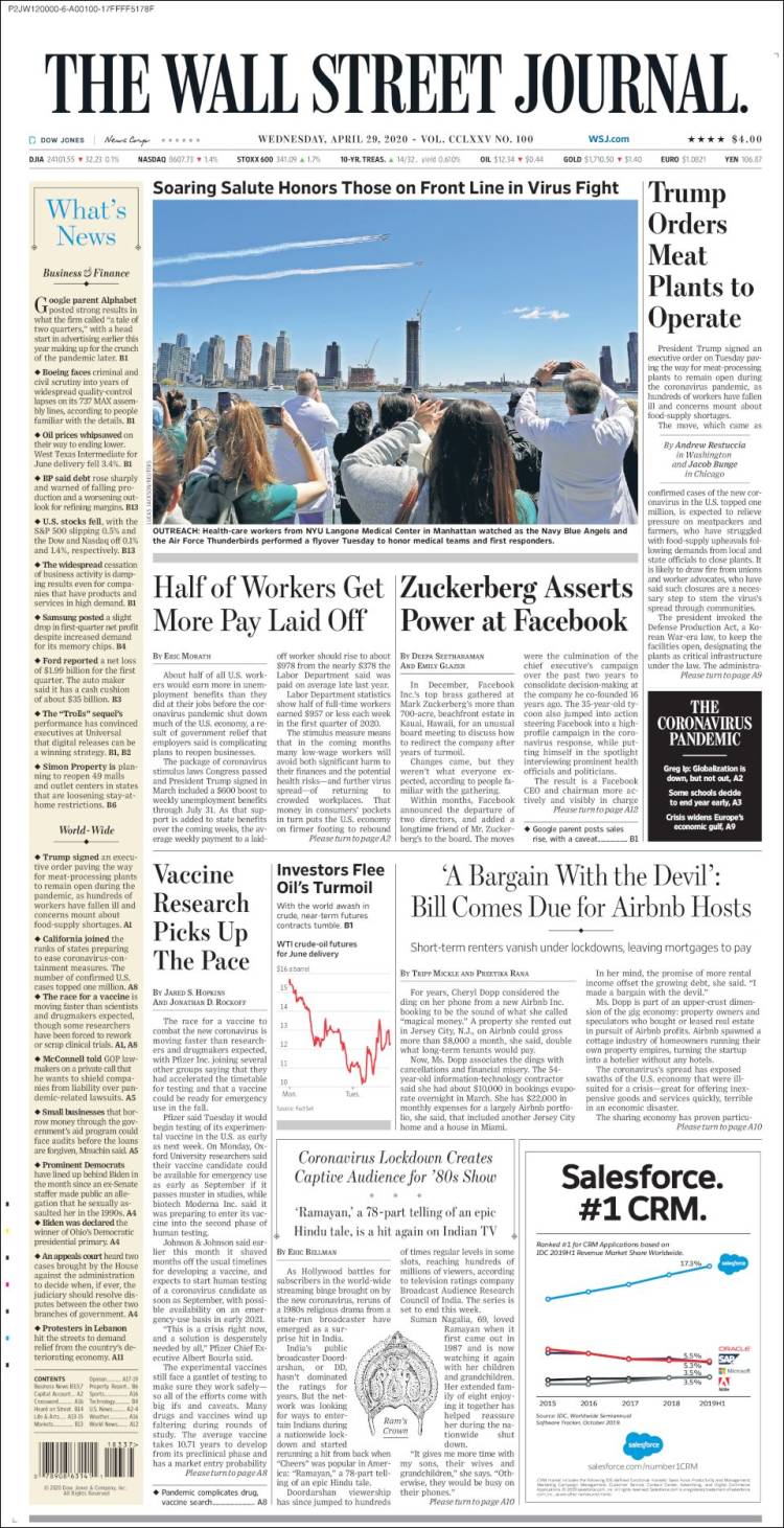 Portada de Wall Street Journal (USA)