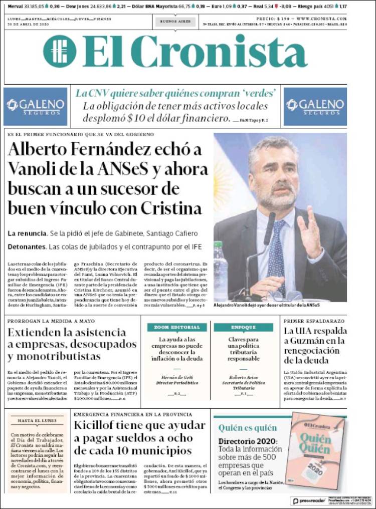 Portada de El Cronista Comercial (Argentina)