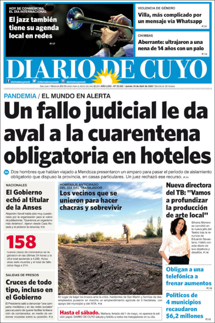 Portada de Diario de Cuyo (Argentina)