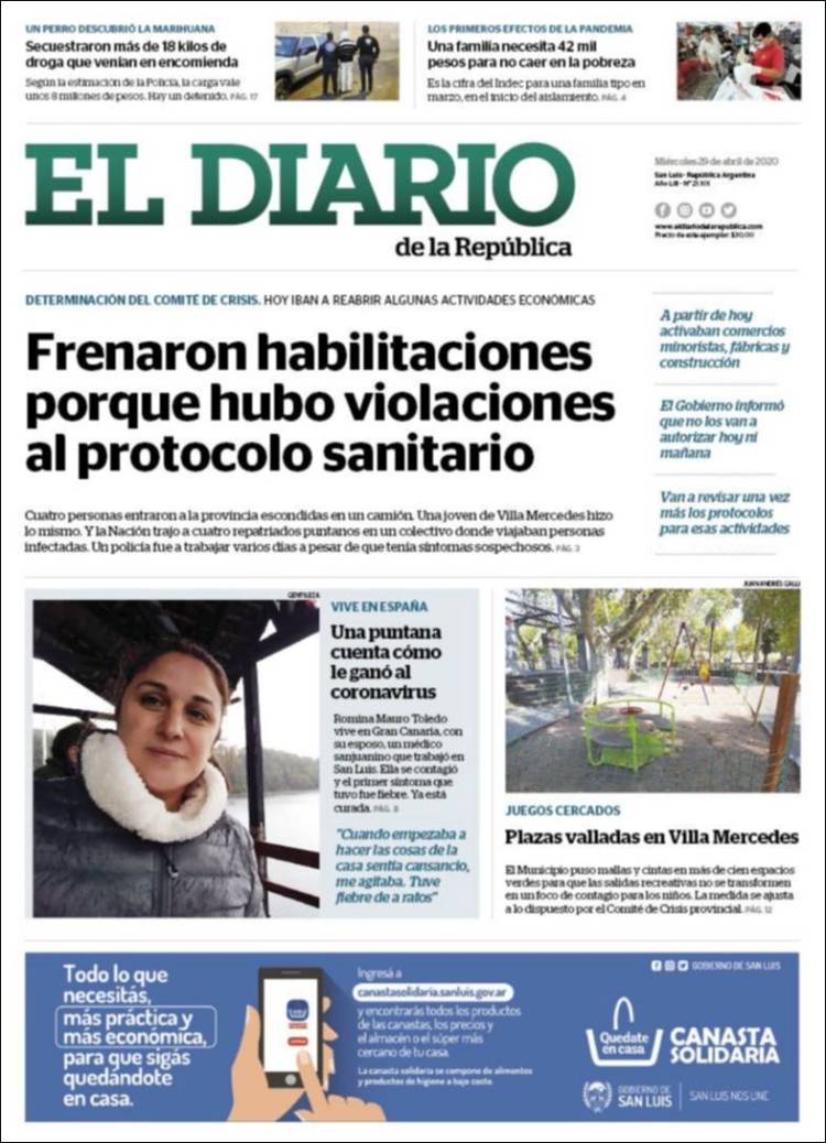 Portada de Diario de la República (Argentina)
