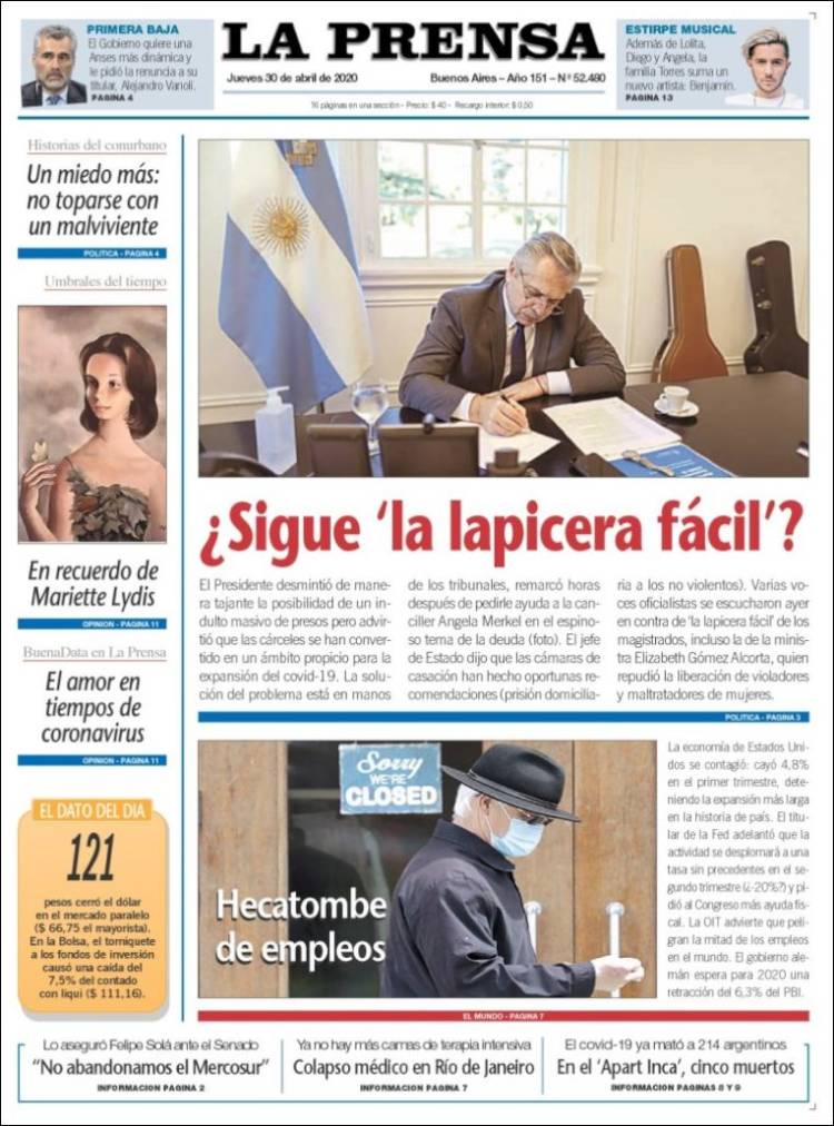 Portada de La Prensa (Argentina)