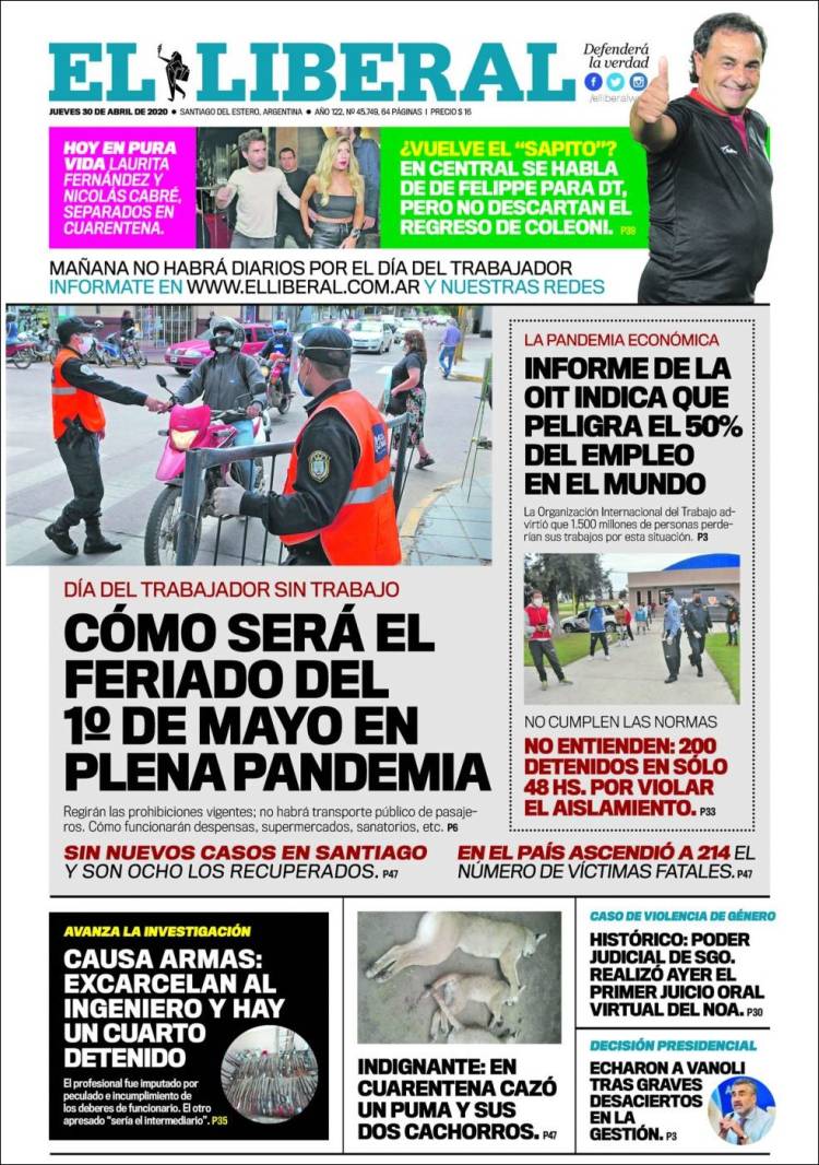 Portada de Diario El Liberal (Argentina)