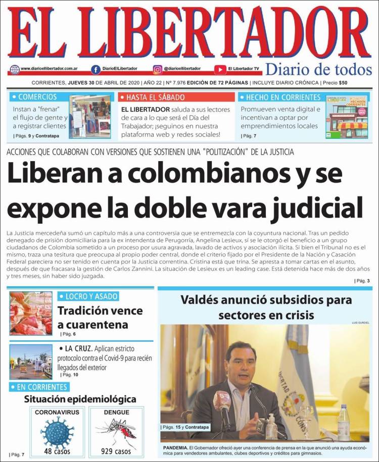 Portada de Diario El Libertador (Argentina)