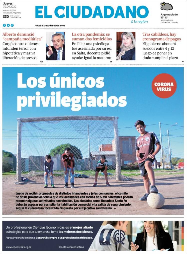 Portada de Diario El Ciudadano (Argentina)
