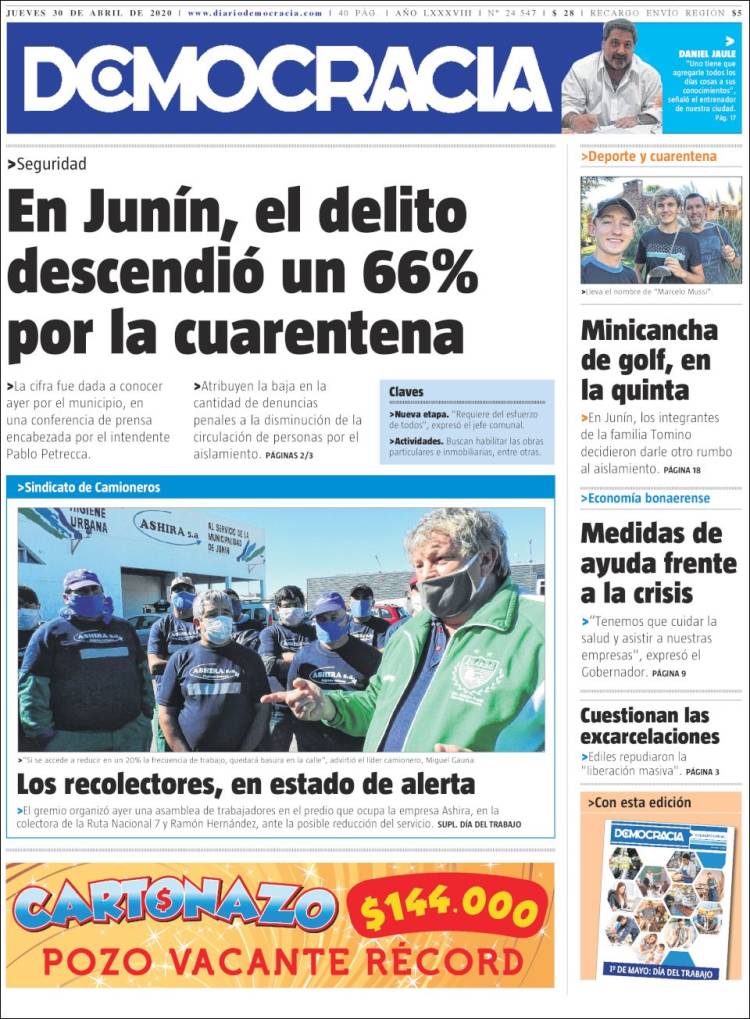 Portada de Diario Democracia (Argentina)