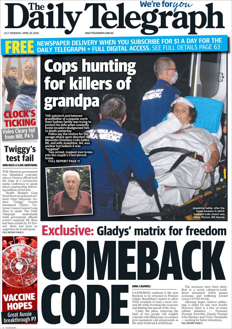 Portada de The Daily Telegraph (Australia)