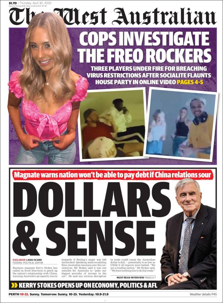 Portada de The West Australian (Australia)
