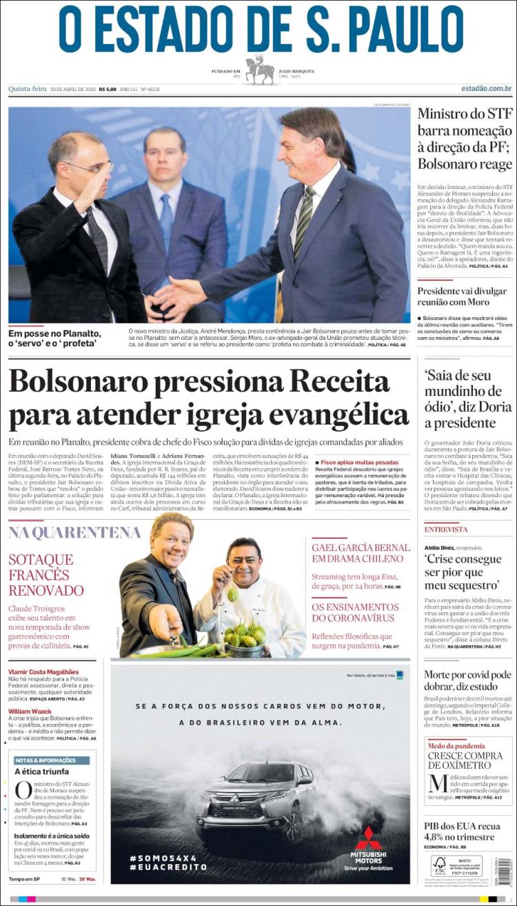 Portada de O Estado de São Paulo (Brasil)