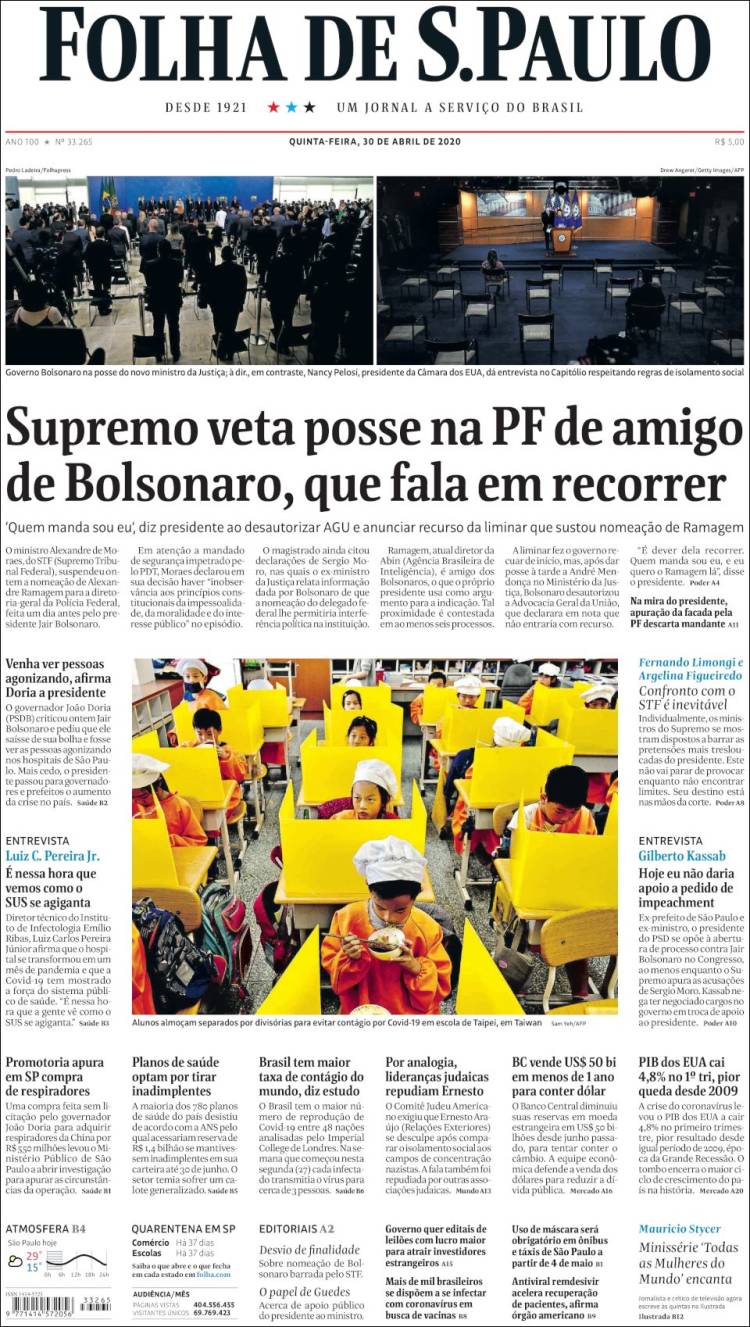 Portada de Folha de São Paulo (Brasil)