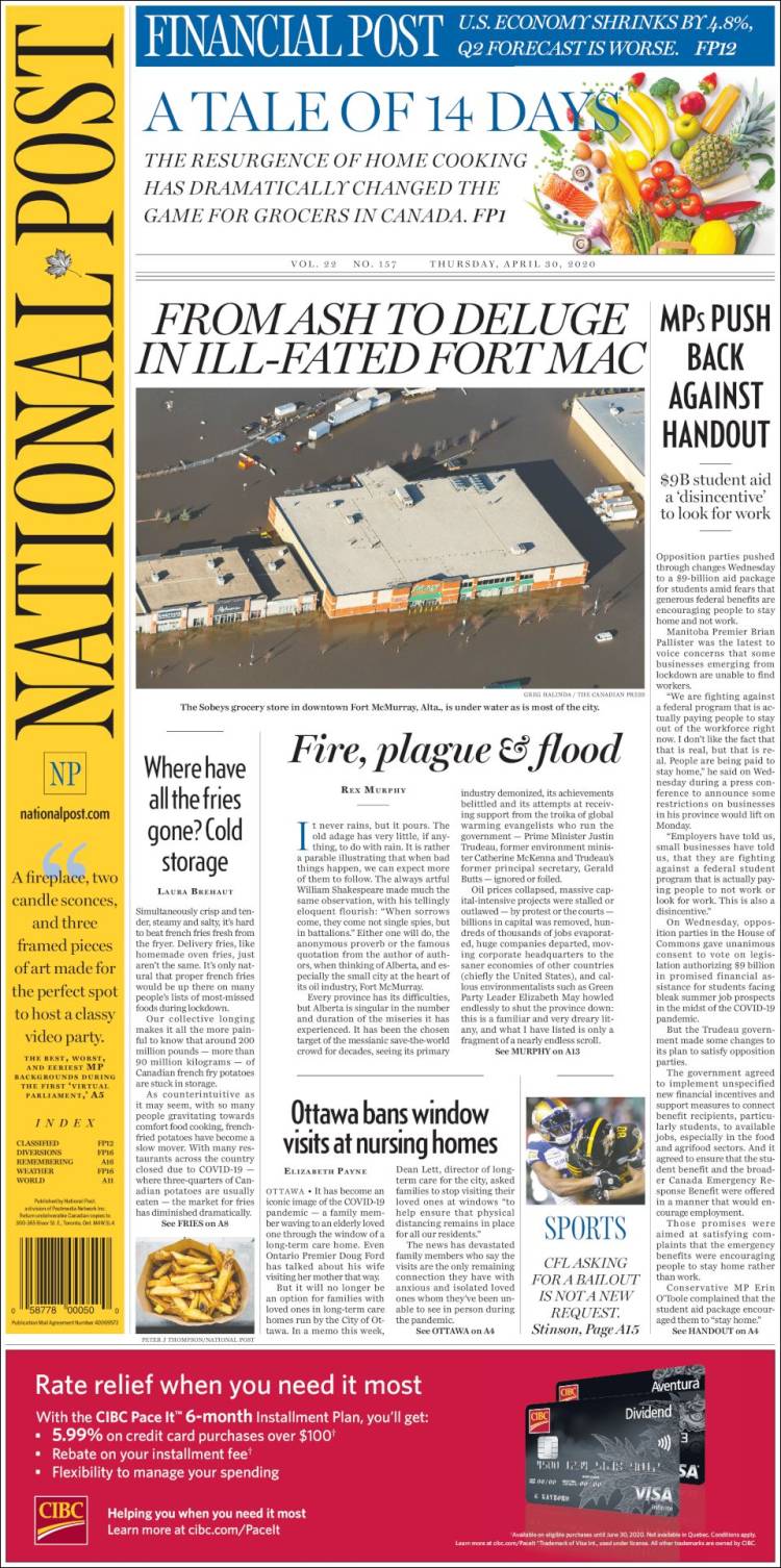 Portada de The National Post (Canadá)