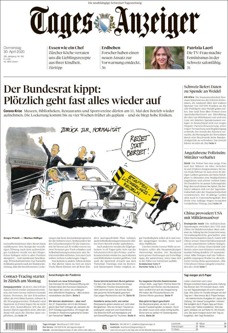 Portada de Tages-Anzeiger (Suiza)