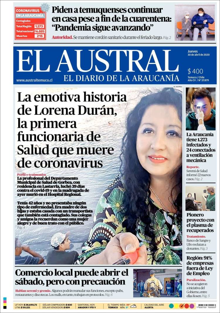 Portada de El Austral de Temuco (Chile)