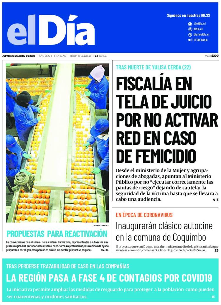 Portada de El Día (Chile)