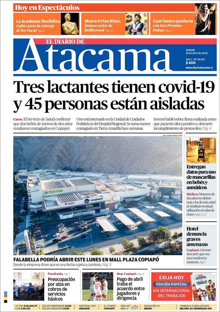 Portada de Diario de Atacama (Chile)