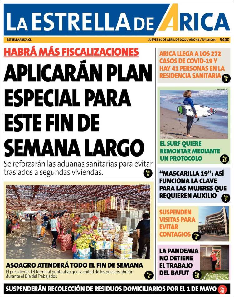 Portada de La Estrella de Arica (Chile)