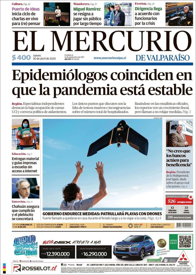 Portada de Mercurio de Valparaiso (Chile)