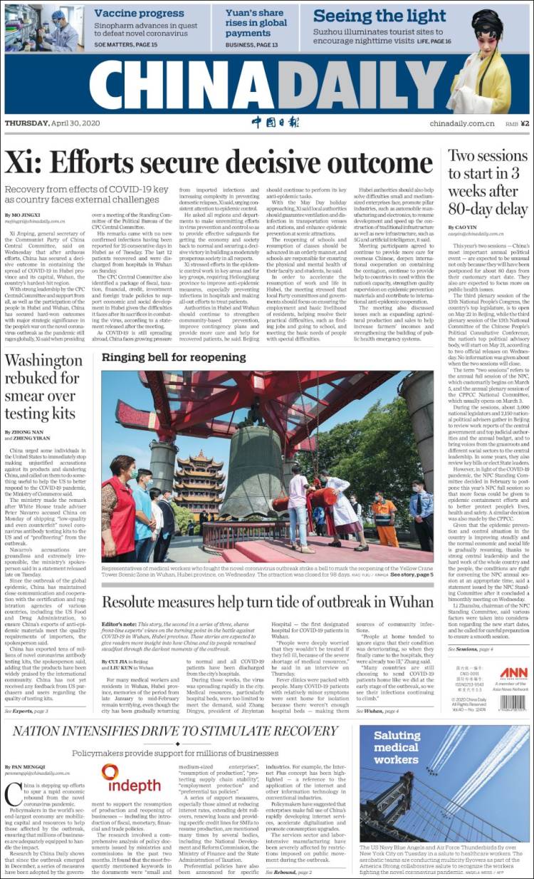 Portada de China Daily (China)