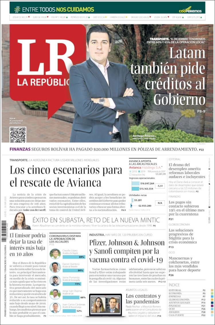 Portada de La Republica (Colombia)