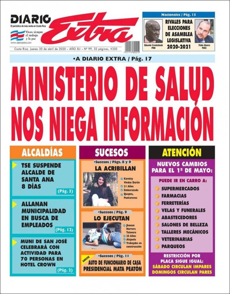 Portada de Diario Extra (Costa Rica)