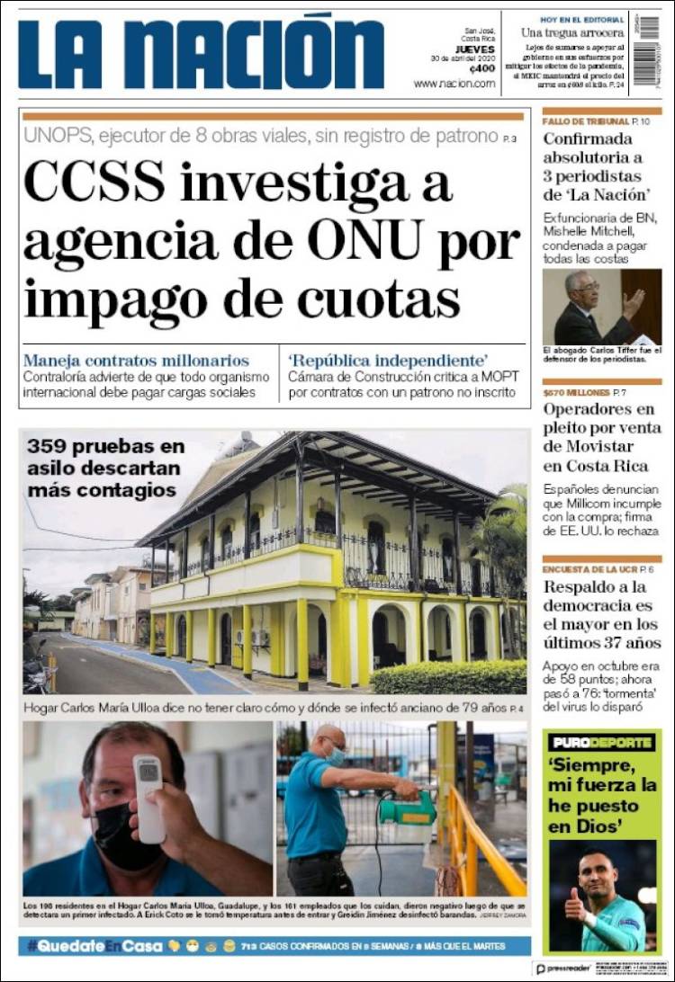 Portada de La Nación - Costa Rica (Costa Rica)