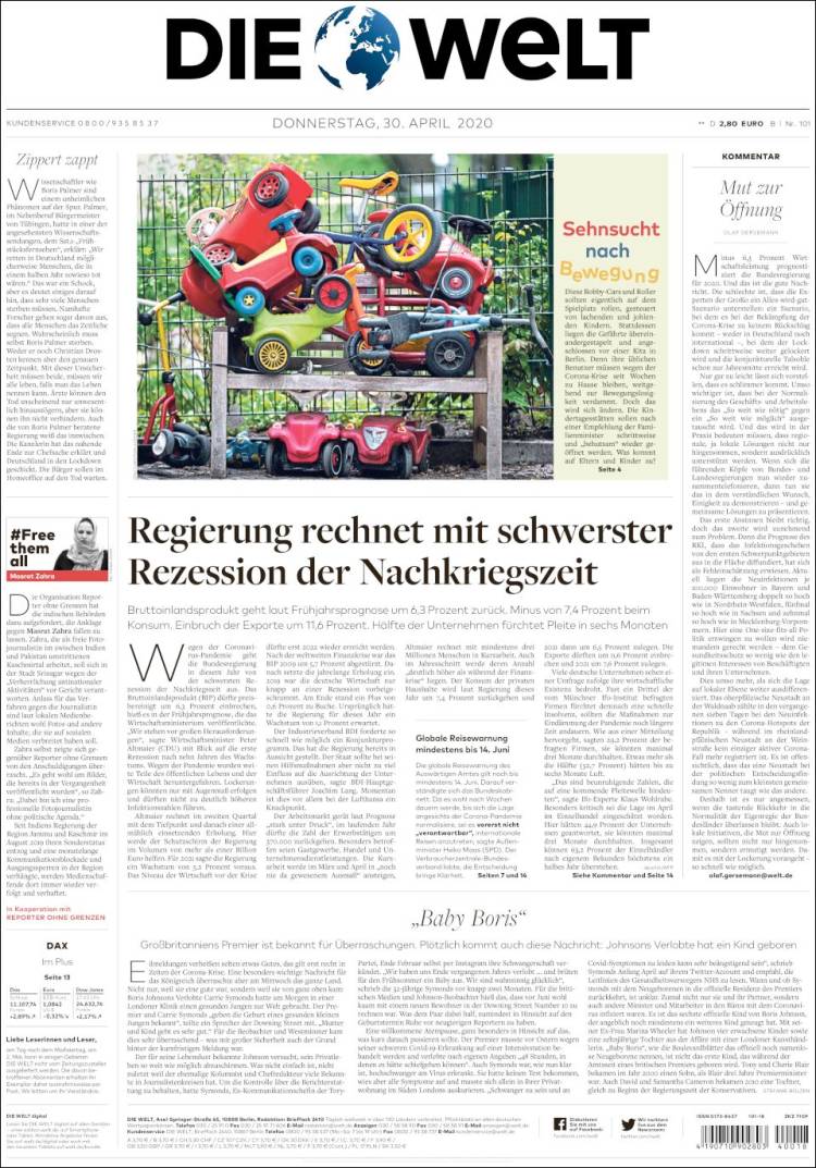 Portada de Die Welt (Alemania)