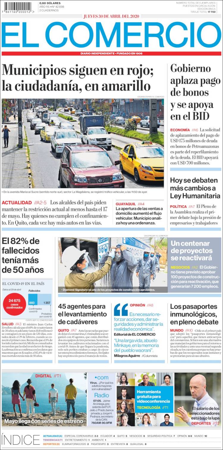 Portada de El Comercio (Ecuador)