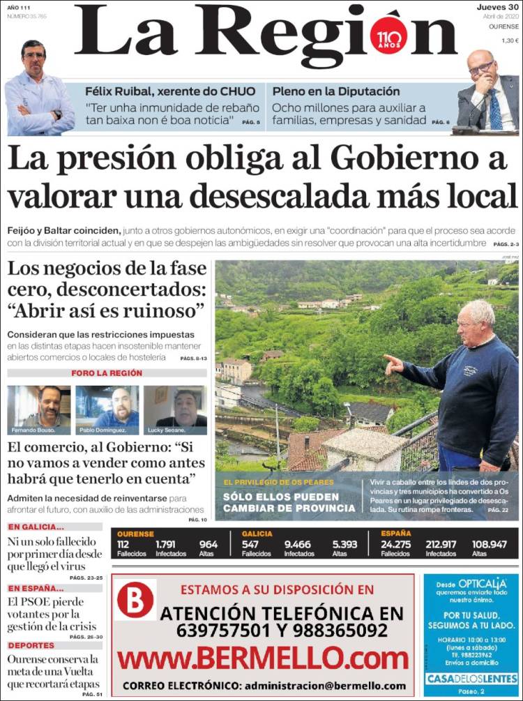 Portada de La Región de Ourense (Espa&ntilde;a)