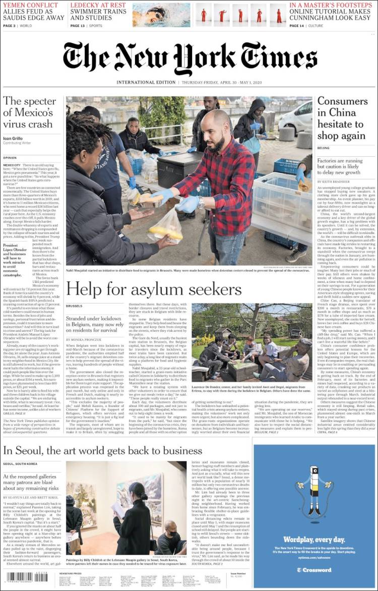 Portada de International New York Times (Europa)