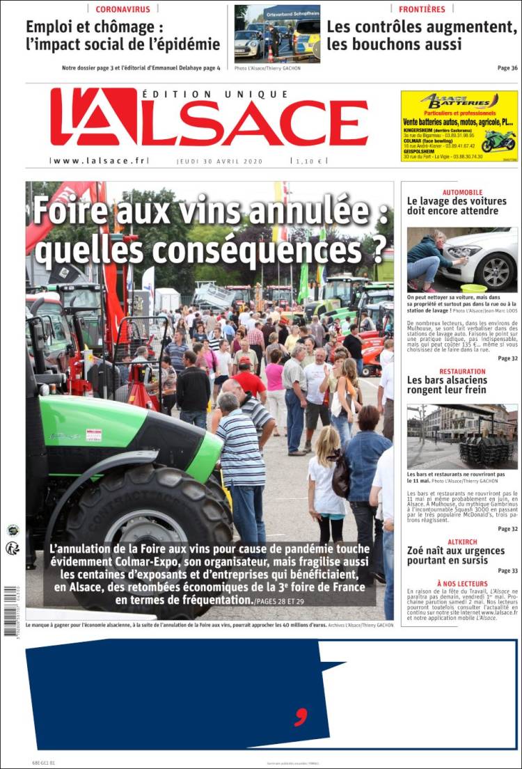 Portada de Journal L'Alsace (Francia)